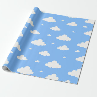 Papel De Presente Padrão de nuvens brancas fofas no azul celeste sem