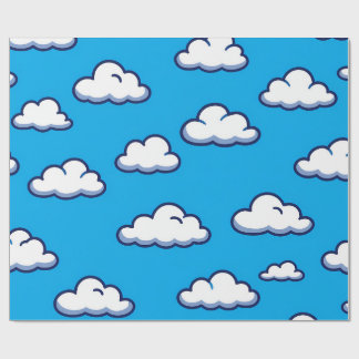Papel De Presente Padrão de Nuvens de Desenho Animado – Design de Cé