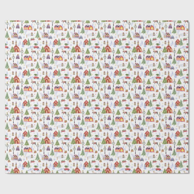 Papel De Presente Padrão de objetos de Natal de inverno em aquarela  (Aberto)