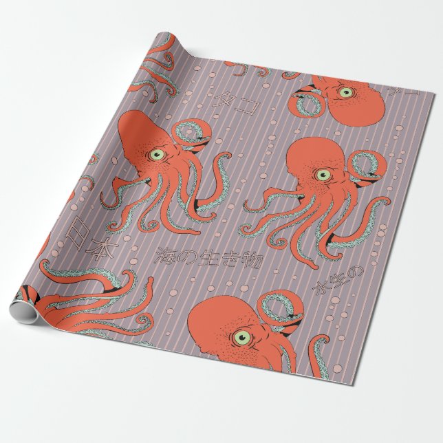 Papel De Presente Padrão de Octopus Japonês (Desenrolado)