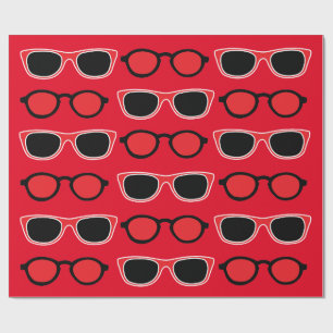 Papel De Presente Padrão de Óculos de Sol Preto Vermelho