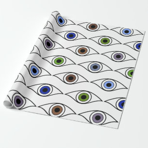 Papel De Presente Padrão de Olhos em Violeta Azul Castanho Cinza Ver