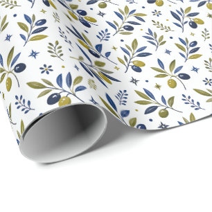 Papel De Presente Padrão de Oliva Country Francês Aquarela Verde Sal