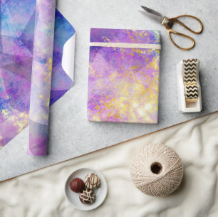 Papel De Presente Padrão de Ombre Arco-íris e Opala de Fogo Dourada