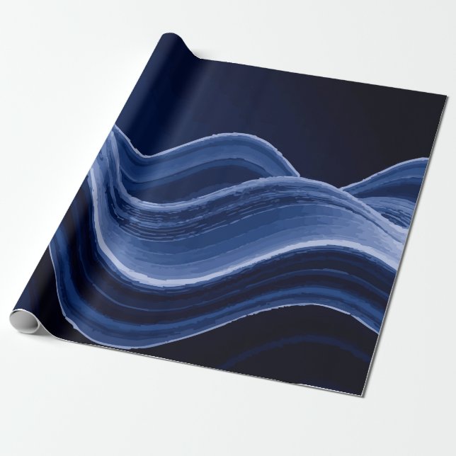 Papel De Presente Padrão de Onda Azul Escuro – Presente Elegante Mod (Desenrolado)