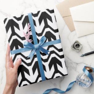 Papel De Presente Padrão de onda bidirecional preto e branco