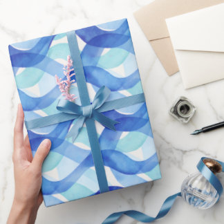 Papel De Presente Padrão de Onda de Aquarela de Fluxo Oceânico