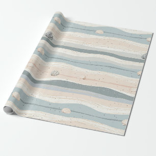 Papel De Presente Padrão de Onda de Concha Marinha Boho Costeira (2)