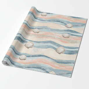 Papel De Presente Padrão de Onda de Concha Marinha Boho Costeira (8)