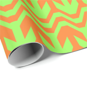 Papel De Presente Padrão de onda de seta dupla laranja e verde