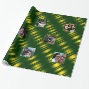 Papel De Presente Padrão de onda natalícia Dourado e verde 8 fotos