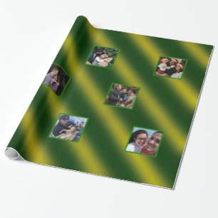 Papel De Presente Padrão de onda natalícia Dourado e verde 8 fotos