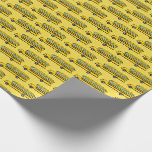 Papel De Presente Padrão de Ônibus Escolar Amarelo Bonito