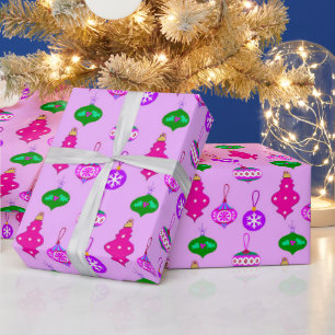 Papel De Presente Padrão de Ornamento Antiquado em Rosa, Teal e Orqu