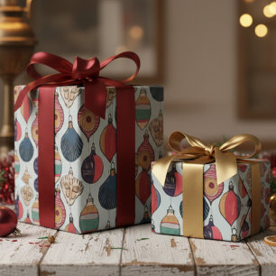 Papel De Presente Padrão de Ornamento de Natais vintages Azuis