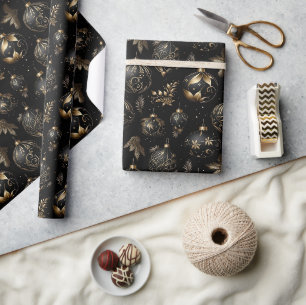 Papel De Presente Padrão de ornamento de Natal de luxo em preto dour