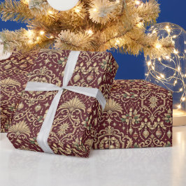 Papel De Presente Padrão de Ornamento de Natal em Dourado Barroco Bo