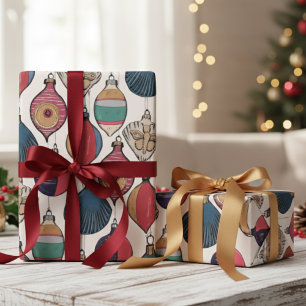 Papel De Presente Padrão de ornamentos de Natais vintages de marfim