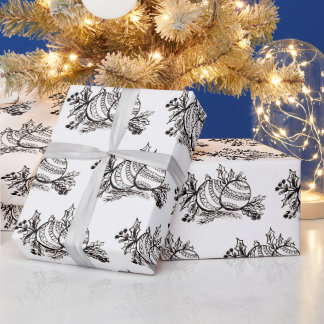 Papel De Presente Padrão de Ornamentos de Natal Desenhados à Mão
