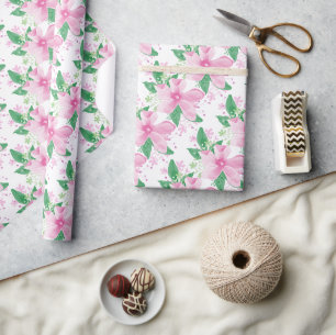 Papel De Presente Padrão de Orquídea Rosa Floral