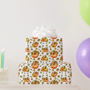 Papel De Presente Padrão de outono de Abóbora de Aquarela