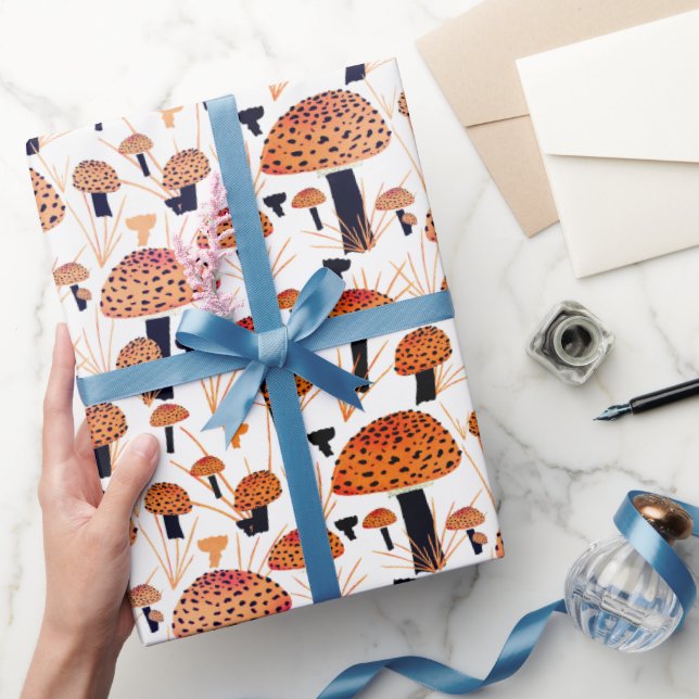 Papel De Presente Padrão de Outono de Cogumelo Laranja (Presentear)