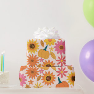 Papel De Presente Padrão de Outono de Girassóis e Abóboras