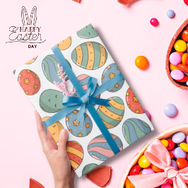 Papel De Presente Padrão de Ovos de Páscoa Coloridos de Cores Aquáti