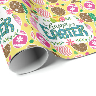 Papel De Presente Padrão de Ovos de Páscoa Coloridos do felz pascoa