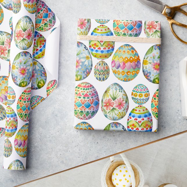 Papel De Presente Padrão de Ovos Imaginosos de Páscoa Colorida (Criador carregado)