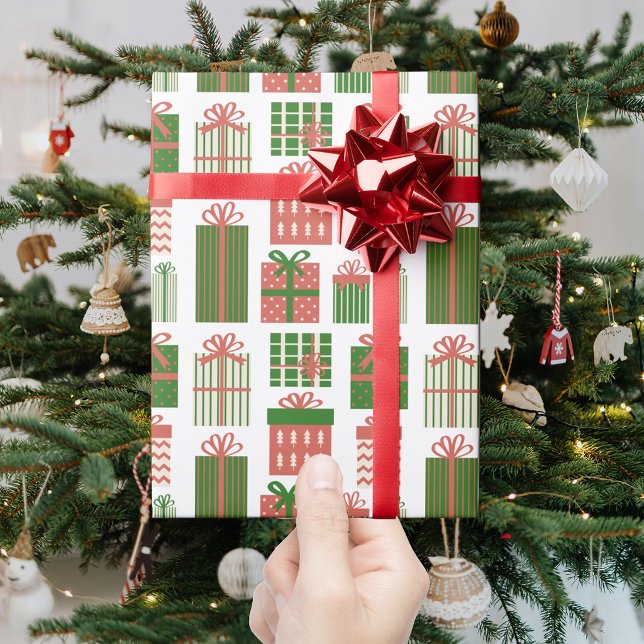 Papel De Presente Padrão de Pacote de Presente de Natal Moderno Verm (Criador carregado)