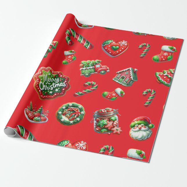 Papel De Presente Padrão de padeiro de biscoito de Natal (Desenrolado)