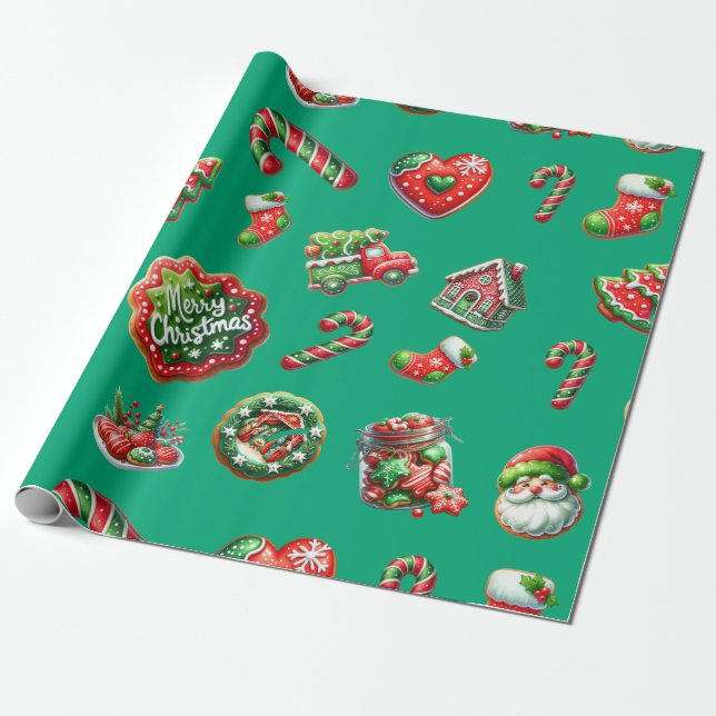 Papel De Presente Padrão de padeiro de biscoito de Natal (Desenrolado)