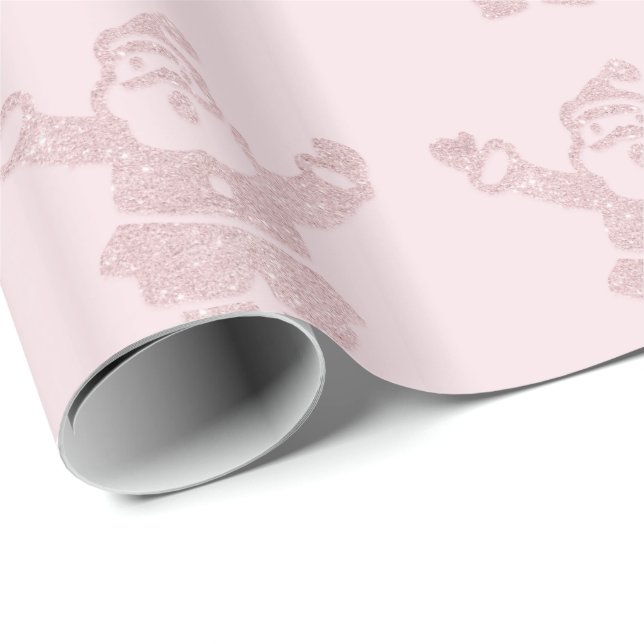 Papel De Presente Padrão de Pai Natal Rosa e Glitter Dourado Rosa (Ponta do rolo)