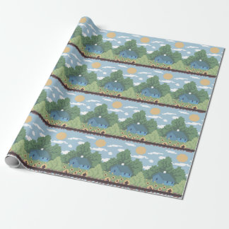 Papel De Presente Padrão de Paisagem de Casa Rural em Pixel