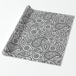 Papel De Presente Padrão de Paisley de Pintura Branca em Preto