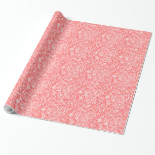 Papel De Presente Padrão De Paisley Floral Branco E Vermelho Coral