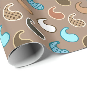 Papel De Presente Padrão de Paisley Moderno, Taupe, Turquesa e Ferr