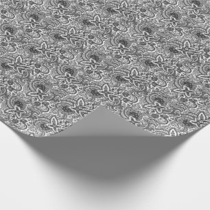 Papel De Presente Padrão de Paisley Preto e Branco Vintage Elegant