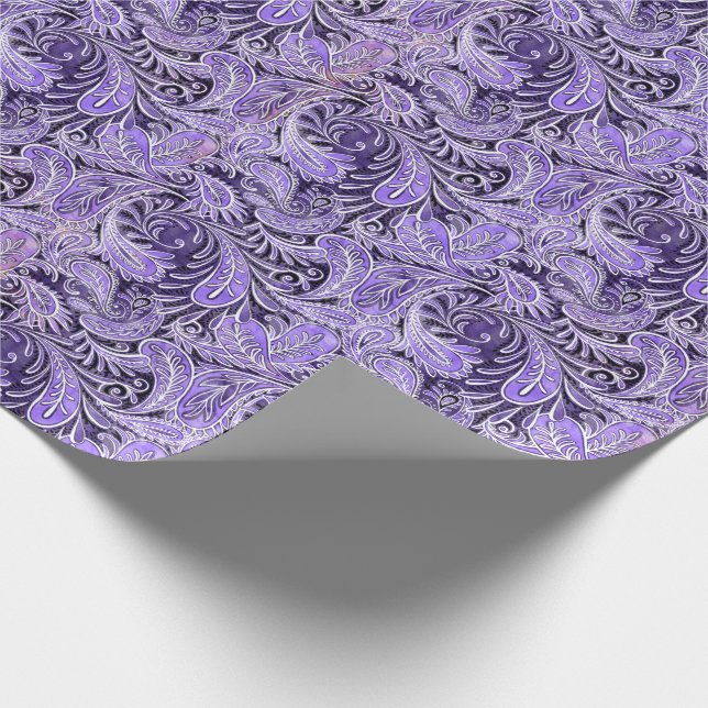 Papel De Presente Padrão de Paisley Roxo Retro (Ponta)