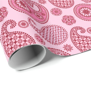 Papel De Presente Padrão de Paisley, tons de luz a rosa profundo