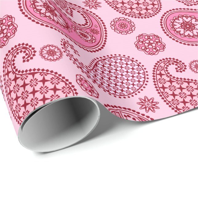 Papel De Presente Padrão de Paisley, tons de luz a rosa profundo (Ponta do rolo)