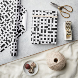 Papel De Presente Padrão de palavras cruzadas preto e branco retrô