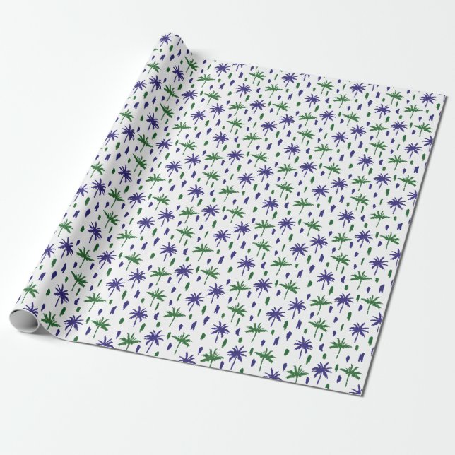Papel De Presente Padrão de Palma Verde marinho Azul (Desenrolado)