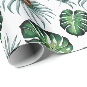 Papel De Presente Padrão de Palmeira da Selva Tropical de Aquarela d