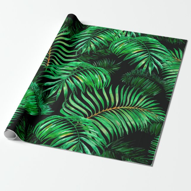 Papel De Presente Padrão de palmeiras verdes (Desenrolado)