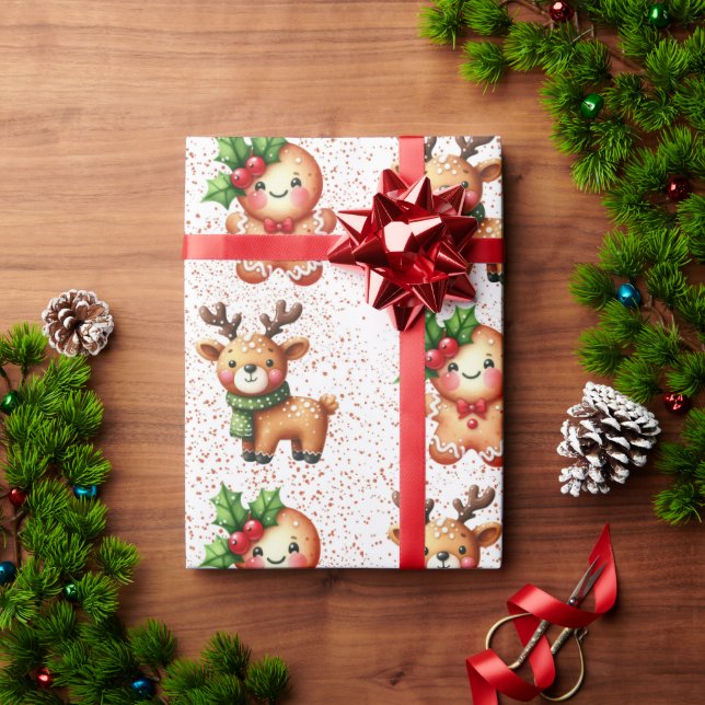 Papel De Presente Padrão de pão de Natal de Kawaii - Cute Holida (Presente de Natal)