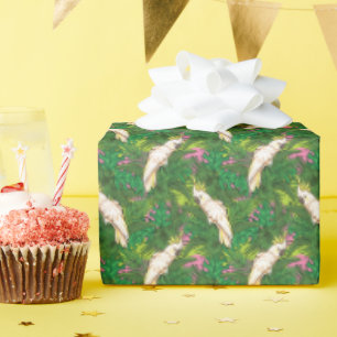 Papel De Presente Padrão De Papagaio Com Folhas De Palma