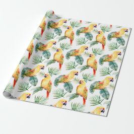 Papel De Presente Padrão de Papagaio Tropical Colorida