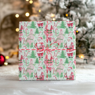 Papel De Presente Padrão de Papai Noel de Natal em Aquarela Feriado